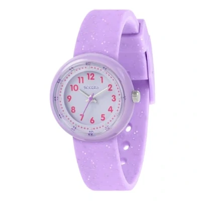 Image of Tikkers Girls Purple Glitter Strap Analogue Quartz Time Teacher Watch
