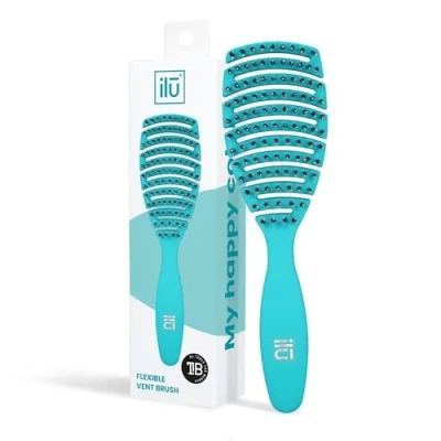 Image of TB TOOLS for BEAUTY T4B Ilu My Happy Colour Detangling Hair Brush Combing and Straightening Dry Wet Hair, Long Short Made of Synthetic Bristles (Ocean Blue)