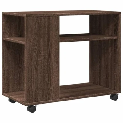 Image of vidaXL Side Table with Wheels Brown Oak Engineered Wood, 70x35x60 cm End/Sofa 2 Shelves, Easy Mobility, Versatile Use