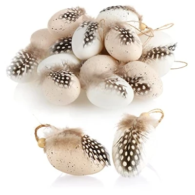 Image of com four® 18x Easter eggs to hang on with feathers for the bouquet hanging decoration