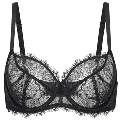 Image of DOBREVA Women&#039;s Minimiser Bra Full Coverage Unlined Lace See Through Bras Underwire Plus Size Black 36DD