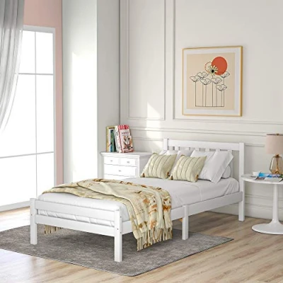 Image of ModernLuxe Single Bed, Wooden Frame kids bed 3ft Solid Frame, frames for adults, Kids, Teenagers (White, 90 x 190 cm)