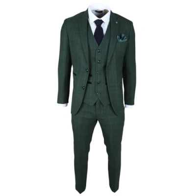 Image of Men&#039;s Suit Green 3 Piece Checked Tailored Fit Formal Dress 40