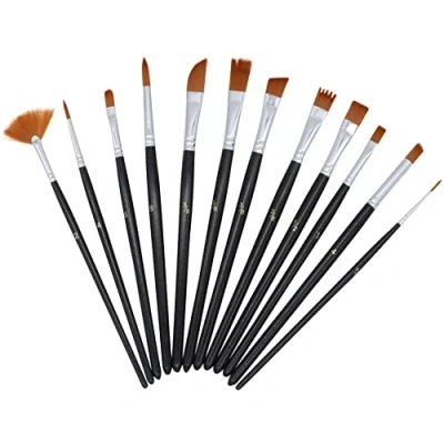 Image of Paint Brush Set 12 Professional Artist Brushes Round Fan Detail Acrylic Watercolour Oil Painting