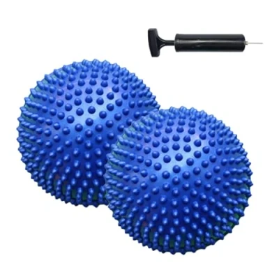 Image of KMOCEPLY 2 Pcs Hedgehog Balance Pods with Pump Pillow Fitness Ball Half Spiky Domes Pimples Pilates for Massage Stability Training Muscle Yoga (Blue)