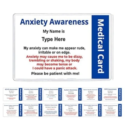Image of Anxiety Disability Identity Card for Medical (Anxiety ID Card) Personalised with Your Name &amp; Emergency Contact Details