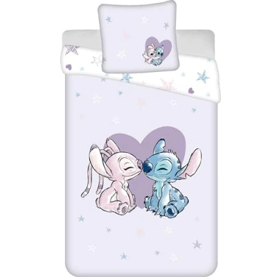 Image of Jerry Fabrics Stitch and Angel Heart Bedding Set, 100% Cotton, Reversible Duvet Cover 140 x 200 cm + Pillowcase 65