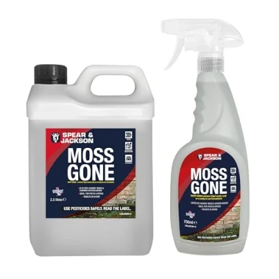 Image of Spear &amp; Jackson Moss Gone Killer, 2.5 Litres and 750 ml, For Paths, Patios, Roofs, Walls, Tarmac, Gravel