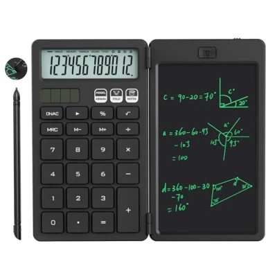 Image of NEWYES Calculator, with Writing Tablet and Pen, Solar &amp; Battery Powered, Suitable for Students, Families, Offices (Black)
