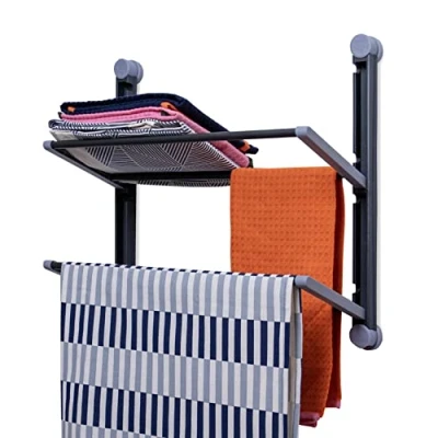 Image of Knight Kitchen Towel Organiser, Space Saving Easy Stick on for any surface of your Kitchen. 2 Tier household organiser holds up to 8 kind towels [Grey] (2 Tier)