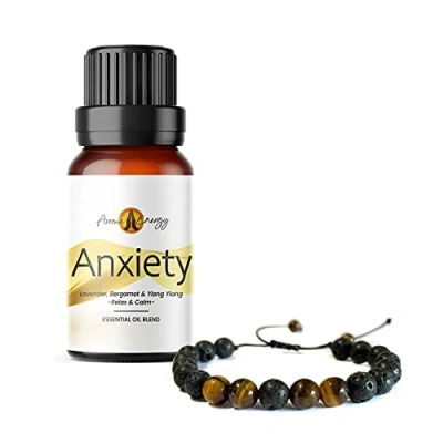 Image of Lava Stone Aromatherapy Brown Diffuser Bracelet and Anxiety Essential Oil 10ml (Blend of Lavender, Ylang &amp; Bergamot)