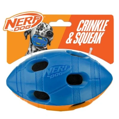 Image of Nerf Dog 6in TPR Bash Crunch Football Blue/Orange