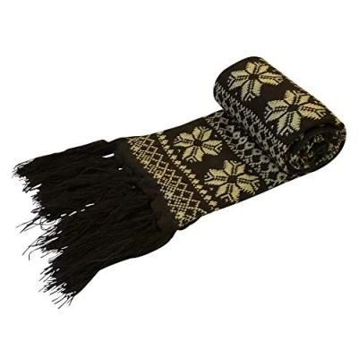 Image of Central Chic Womens Winter Scarf Christmas Brown Soft Knitted With Fair Isle Reindeer &amp; Snowflake Design