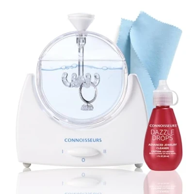 Image of CONNOISSEURS LaSonic Diamond Dazzler Jewellery Cleaner Personal Sized Sonic Ring Cleaning Machine with Dazzle Jewelry Cloth &amp; Drop Concentrate