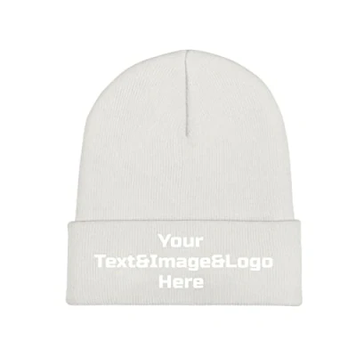 Image of Custom Beanie Slouch White Your Text&amp;Image&amp;Logo Here Unisex Skull Cap