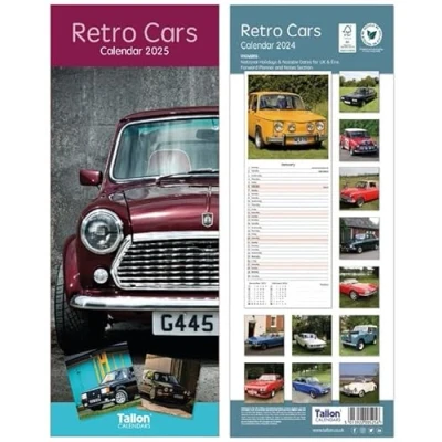 Image of Paulstore 2023 super slim month to view spiral bound hanging wall calendar home office ( Retro cars)