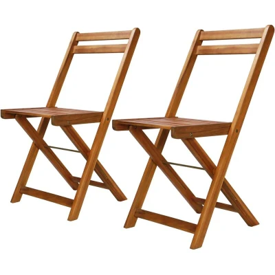 Image of vidaXL Outdoor Bistro Chair Set 2 pcs foldable, solid Acacia Wood chairs Brown