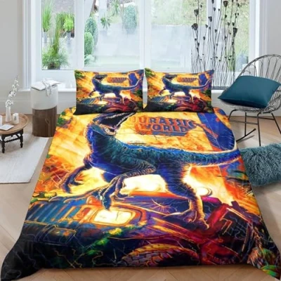 Image of HMLTD Jurassic Dinosaurs Duvet Cover Set 3D Print Bedding Animal Comforter with Pillowcases Kids Boys Teens Soft Microfiber Zipper 3 Pcs Double（200x200cm）