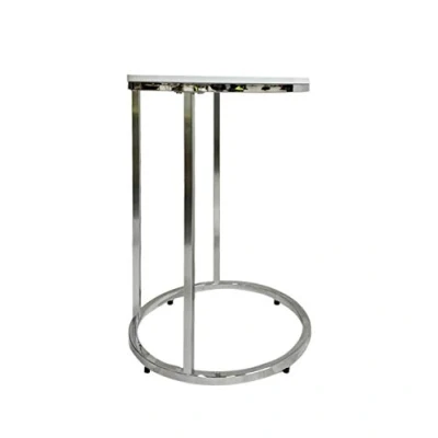 Image of Aspect Paloma Round Side/End Table, Wooden Tops and Chrome Base (White), Wood, 40 dia x 62.2(H) cm