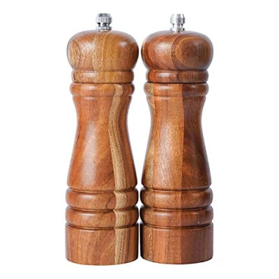 Image of DeroTeno Salt and Pepper Mill Set, Set of 2 Grinder with Ceramic Grinder, Acacia Wood, Height 16.5 cm
