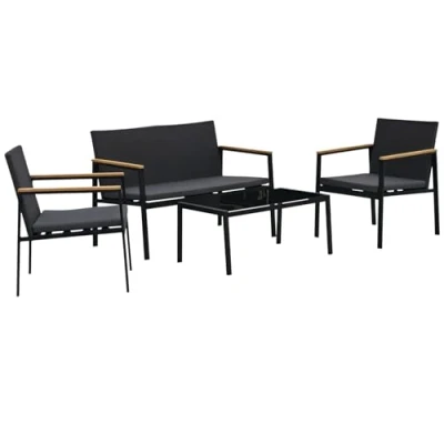 Image of Outsunny 4 Piece Rattan Garden Furniture Set Wicker Weaved w/ 2 Single Sofa Arm Chairs, 1 Bench Loveseat with Cushions and Coffee Table for Patio, Backyard, Black