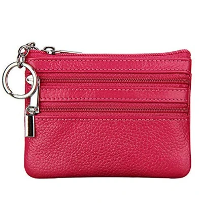 Image of Women&#039;s Genuine Leather Coin Purse Mini Pouch Change Wallet with Keychain,rose
