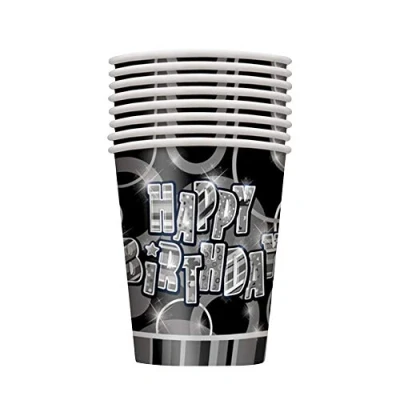Image of Unique Party 28488 9oz Glitz Black Birthday Paper Cups, Pack of 8