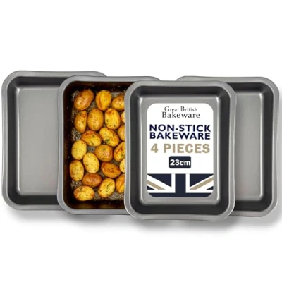 Image of Samuel Groves 23cm Superior Double Coated Non Stick Single Portion Oven Tray Roasting Pans UK Made (4 Pack)