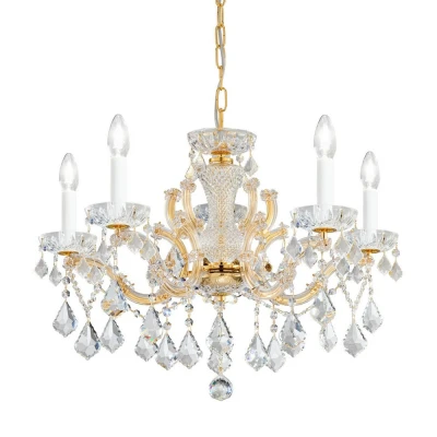 Image of Maria Classic Crystal 5 Arm Chandelier Polished Gold, 5x E14