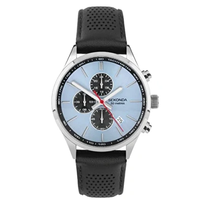 Image of Sekonda Endurance Mens 44mm Quartz Watch in Blue with Analogue Date Display, and Black Leather Strap 30106