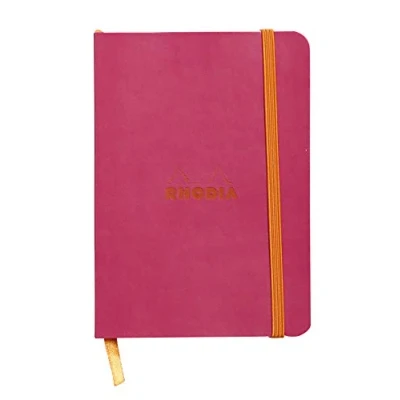 Image of RHODIA 117312C Raspberry Flexible Notebook A6 Lined 144 pages Ivory Clairefontaine Paper 90 g/m Bookmark, Elastic Closure Faux Leather Cover Rhodiarama Collection