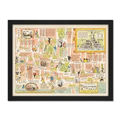 Image of Artery8 Map Sayer 1948 Brighton Brighthelmstone Artwork Framed Wall Art Print 18X24 Inch