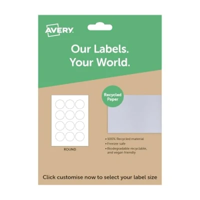 Image of Avery Round Recycled Labels, A4 Sheet of Custom Stickers, Personalised Sticky Labels for Printing, White Product Candle