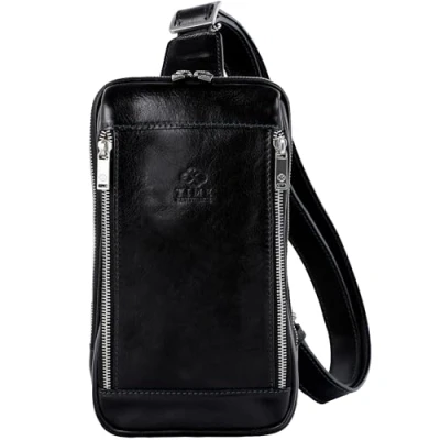 Image of Time Resistance Leather Crossbody Bag Brown Sling Messenger for Men and Women Handmade Shoulder Backpack (Black)