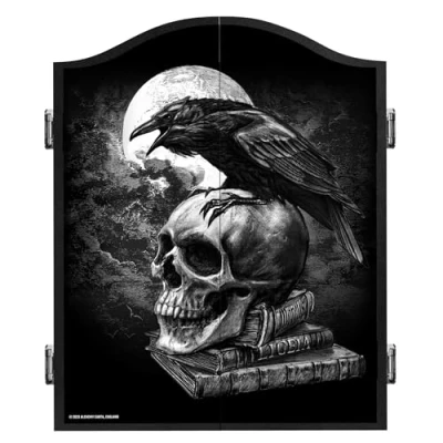 Image of Officially Licensed Alchemy Dart Board Cabinet Heavy Duty Gothic Horror Design Dartboard Storage Unit (Raven Skull)