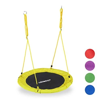 Image of Relaxdays Round Nest Swing For Children &amp; Adults, Adjustable, Ø 90 cm, Spider Web Seat, up to 100 kg, Yellow, Composite, One Size