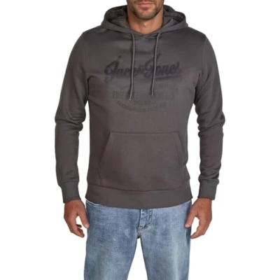 Image of JACK &amp; JONES JJEADRIAN Men&#039;s Regular Fit Hoodie Pullover Sweater Print Black Grey Green Brown Beige Blue S M L XL XXL 3XL, Asphalt (Jack Jones),