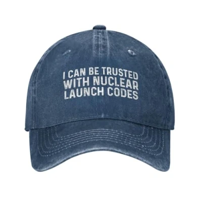 Image of NLWQEKV I Can Be Trusted with Nuclear Launch Codes Hat for Women Dad Hats Graphic Cap Navy Blue