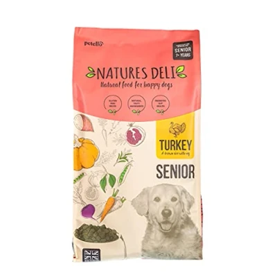 Image of Natures Deli Senior Dry Dog Food, Natural Complete Hypoallergenic Food for Dogs, Suitable All Breeds Aged 7 Plus, Turkey and Rice 12 kg