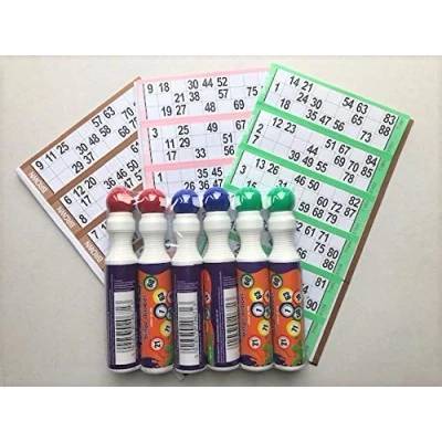 Image of Funx bingo Dabbers 6 Large 43ml with 3 books of cards each containing 18 games (2 Red, Green, Blue non leak design)