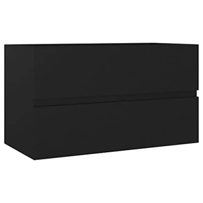 Image of vidaXL Sink Cabinet in Black, 80x38.5x45 cm, Engineered Wood Construction, Modern Style, Ample Storage with One Drawer, Ideal as Bathroom Furniture