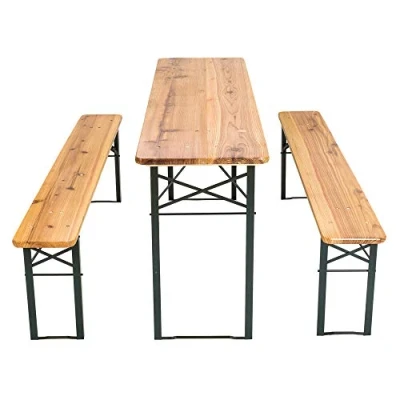 Image of Cruise Tech Portable Folding Camping Picnic Trestle Beer Table and Bench Set Garden BBQ Chairs Stools Wooden Wood 120 x 50 75 cms