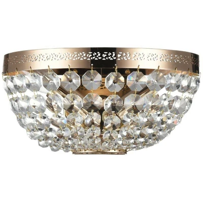 Image of Ottilia Flush Wall Lamp Gold &amp; Crystal, 2 Light, E14