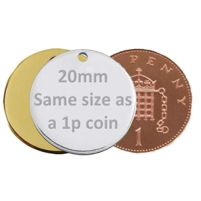 Image of Personalised Round/Bone Engraved Dog ID Name Tag Small/Large Pet/Cat Tags (20mm, Gold/Brass)