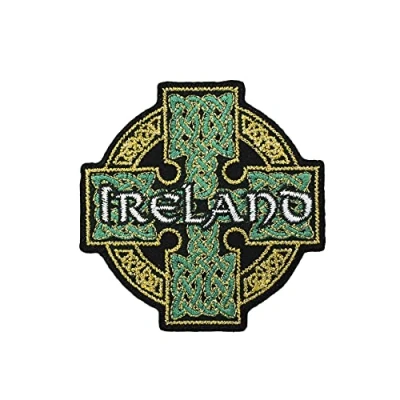 Image of Ireland Irish Northern Belfast Tricolour Iron On Sew Fabric Patch Embroidered Badge (Irish Celtic Cross)