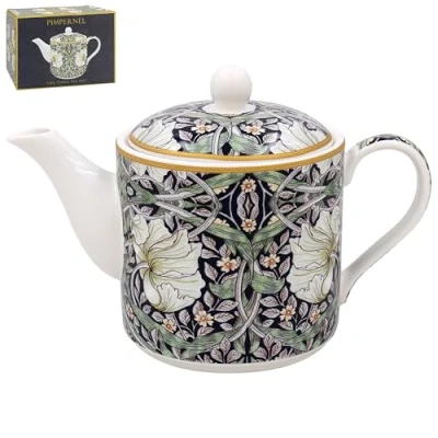 Image of Lesser &amp; Pavey William Morris Midnight Pimpernel Teapot Lovely Floral Navy and White Design Ceramic Tea Pot Gift Idea