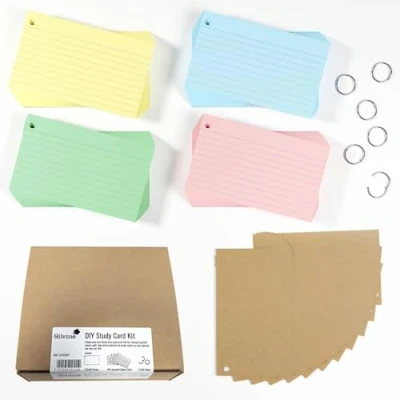 Image of Luxpad 5x3 Study Card Kit Assorted Colours (400 Cards) With Binding Rings &amp; Kraft Covers