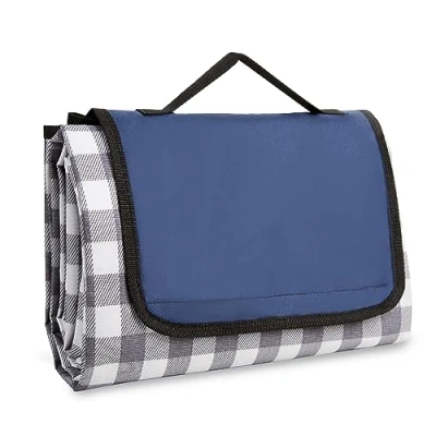 Image of ASAB Large Picnic Blanket Waterproof Backing 200 x 140cm Washable and Slip Resistant Beach Convenient Handle Quick Dry Mat Fold Up for Outdoor Camping Travel Parks (Blue)