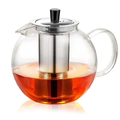 Image of Glass Teapot with Infuser, Ehugos Stovetop Safe Tea Strainer for Loose Leaf and Blooming Tea, 1500ml