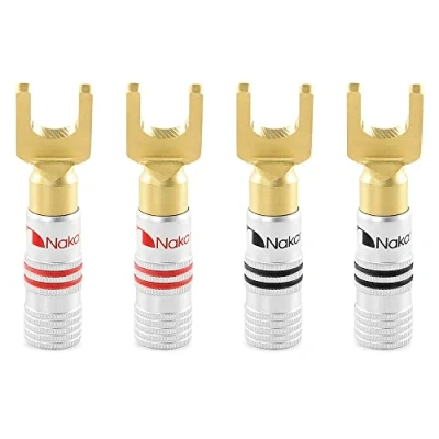 Image of Nakamichi Excel Series 24k Gold Plated Banana Plug 12 AWG 18 Gauge Size 4mm Speakers Amplifier Hi Fi AV Stereo Home Theatre Audio Wire Cable Screw Connector 4 Pcs (2 Pairs), Spade